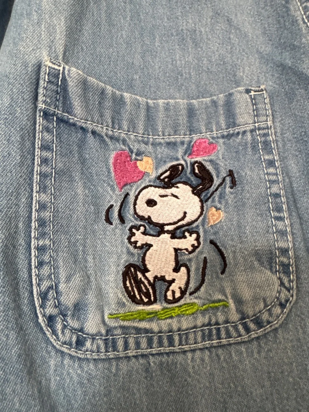 Vtg 90s Peanuts Snoopy Embroidered Denim Button Down Shirt Plus Size 18W/20W - Picture 5 of 8